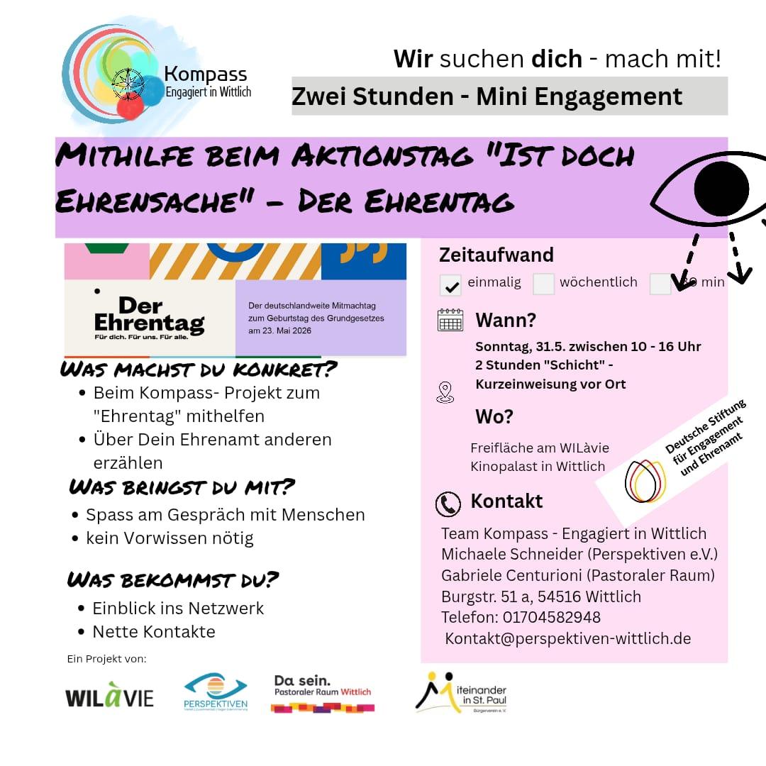 MITHILFE BEIM AKTIONSTAG 'IST DOCH EHRENSACHE' - DER EHRENTAG am 31. Mai 2026
