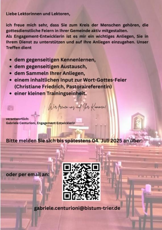 Foto mit Kirchenraum und Text s. Ausschreibung und Barcode