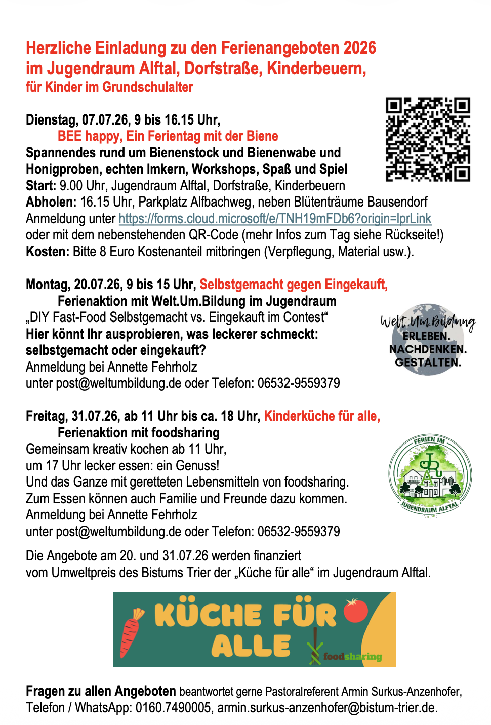 Ferienangebote 2026 Jugendraum Alftal