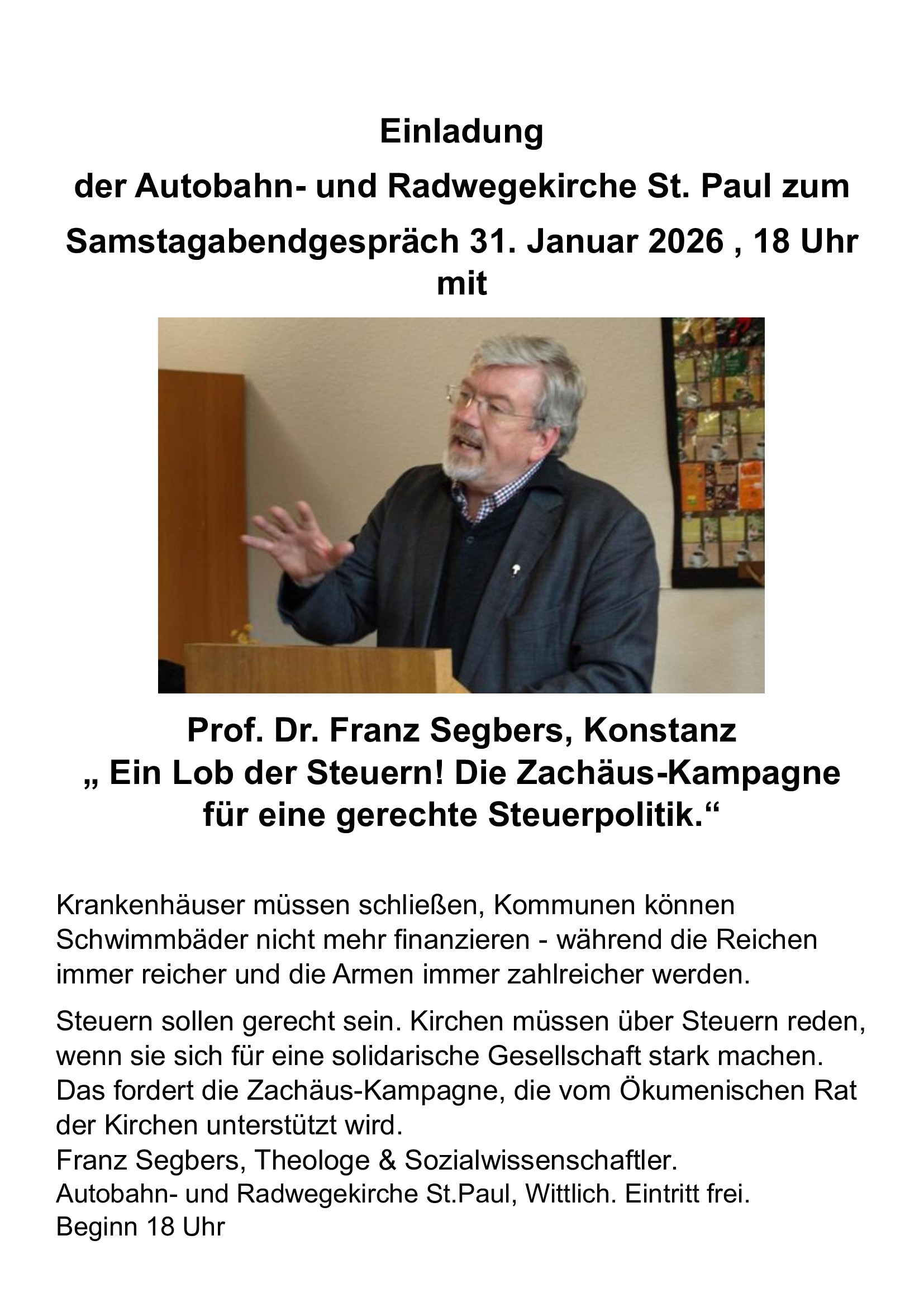 Einladung Samstagabendgespräch Autobahn- und Radwegekirche 31. Januar 2026
