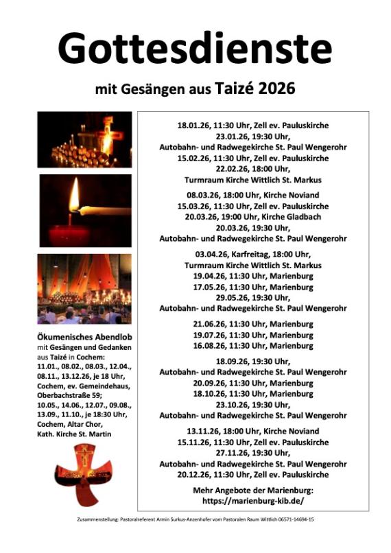 Plakat zu Gottesdienste mit Gesängen aus Taizé 2026