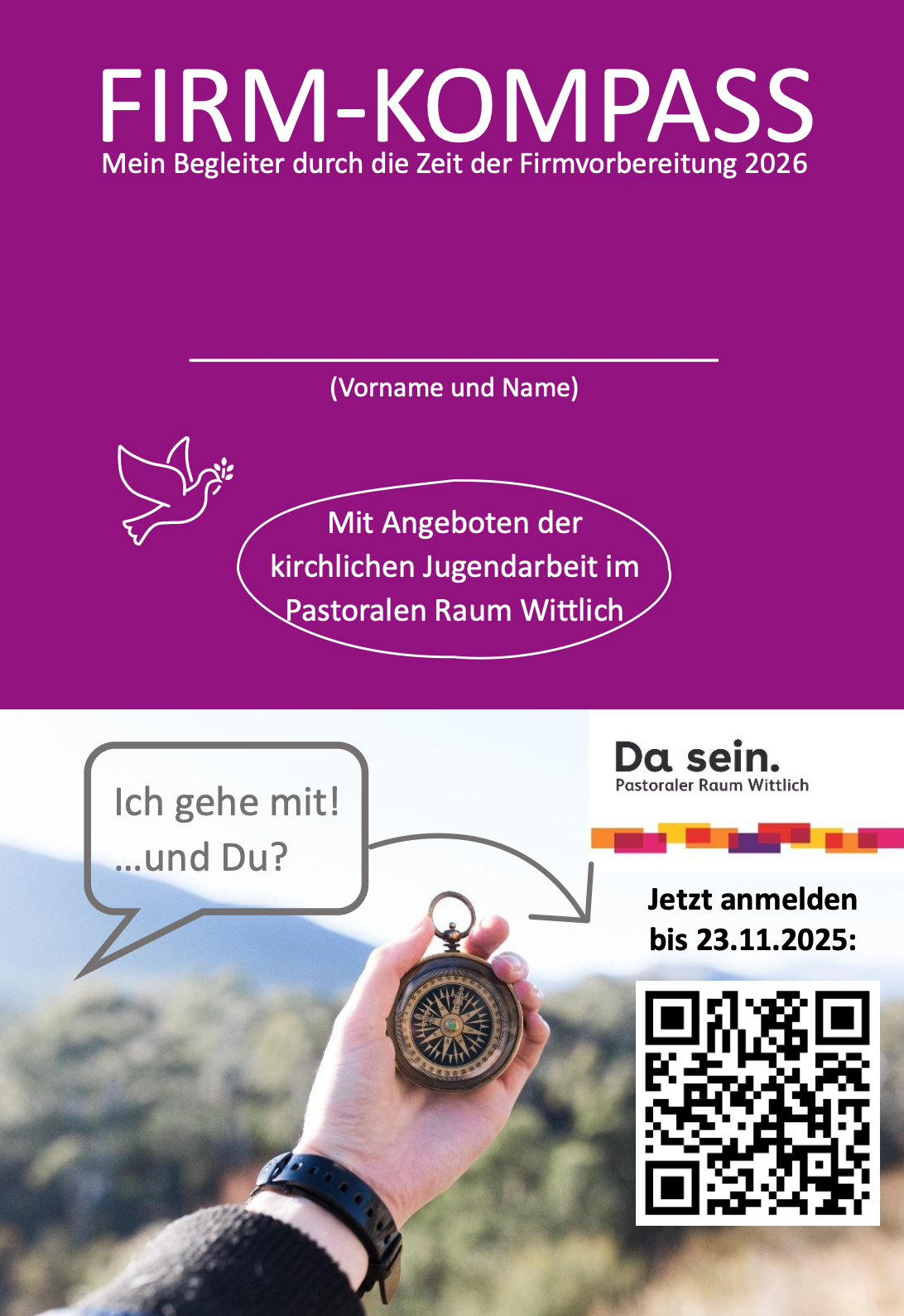 Titelbild des Firm-Kompass 2026: Hand hält Kompass in den Horizont