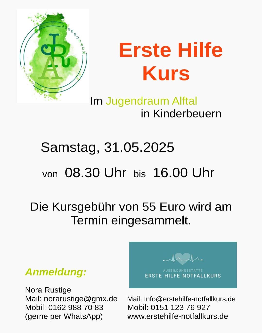 Plakat zu Jugendraum Schulung Erste Hilfe