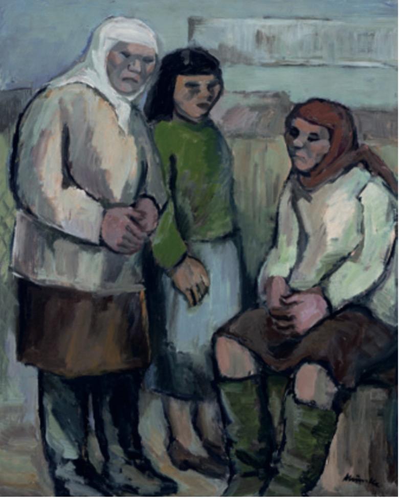 Mia Münster, Russische Zwangsarbeiterinnen, Öl auf Hartfaser, 1944, Stadtmuseum Simeonstift Trier