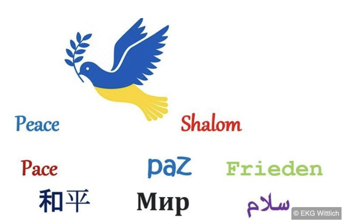 Plakat mit Wort Frieden in vielen Sprachen