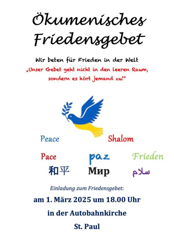 Taube mit Zweig und Frieden in verschiedenen Sprachen