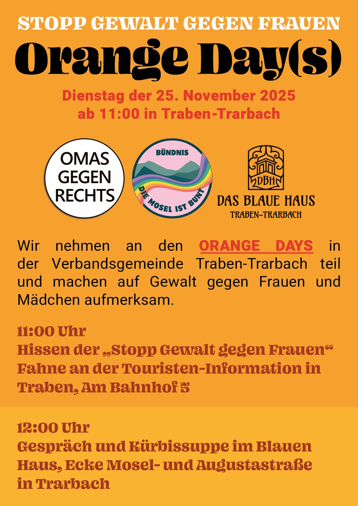 Plakat STOPP GEWALT GEGEN FRAUEN - ORANGE DAY(S) TRABEN-TRARBACH 2025